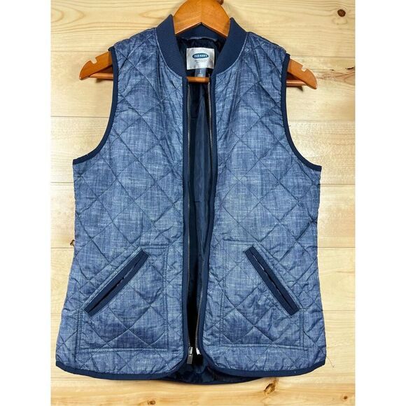 Old Navy Women's Quilted Vest in Demin Blue with Pockets Zip Up Size Small - Picture 5 of 11